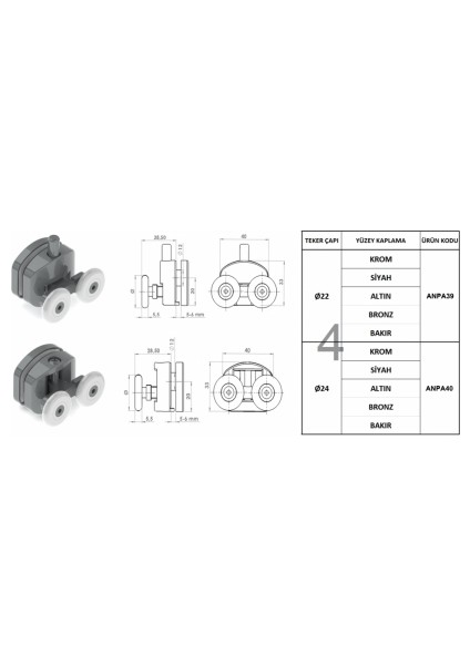 Duşakabin Metal Rulmanı Tekeri Makarası Takımı