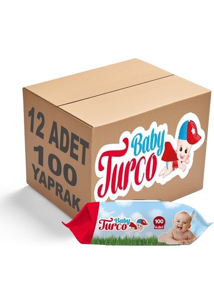 Baby Turco Islak Havlu Mendil Klasik 100 Yaprak 12'li Set Plastik Kapaklı