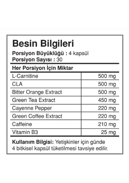 Terminatör Ripped L-Carnitine CLA Yağ Yakici Termojenik Zayiflama 120 Kapsül