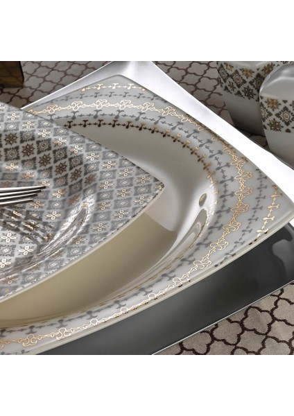 Bone Mare 10491 Desenli 62 Parça Yemek Takımı Kare