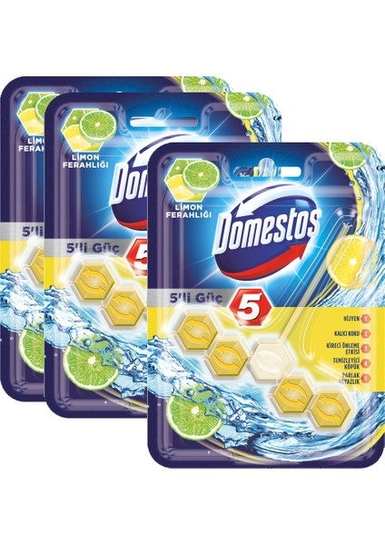 Tuvalet Blok 5li Güç Limon Ferahlığı x 3 Adet