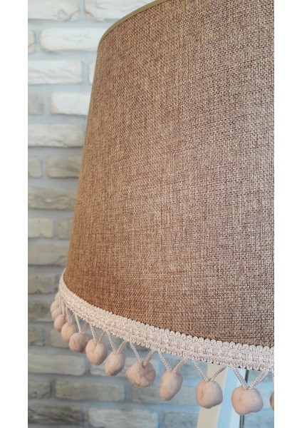 Ponpon Masif 3 Ayakli Lambader Bej Keten Şapka Beyaz Ayak modelleri