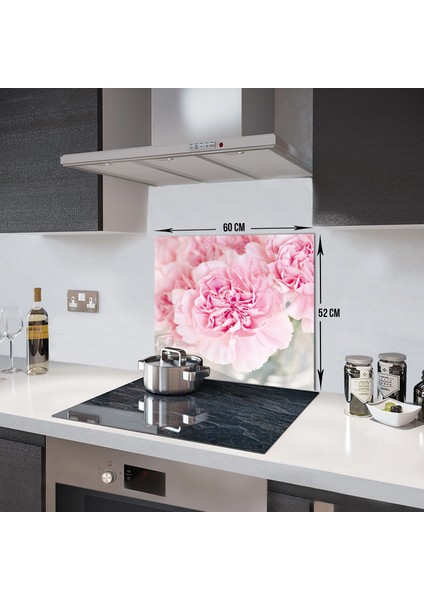 Pembe Krizantem | Cam Ocak Arkası Koruyucu | 52cm x 60cm