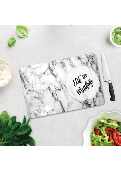 Kişiye Özel - Beyaz Mermer Görünümlü | Cam Kesme Tahtası - Cam Kesme Tablası | 20cm x 30cm modelleri