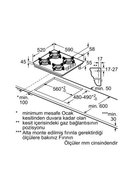 OO36P6B10L Siyah Cam Ankastre Ocak