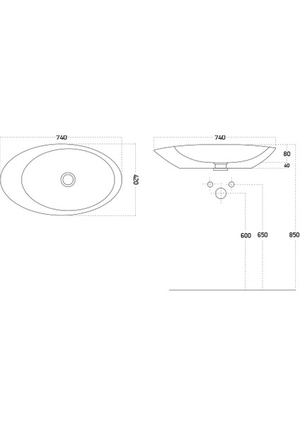 Gocce 74 cm Elips Lavabo Içi Beyaz Dışı Gümüş Renk