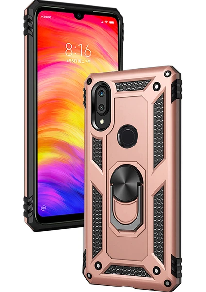 Samsung Galaxy A30 Kılıf Zırh Koruma Yüzüklü Standlı Armor Silikon Kapak + Nano Ekran Koruma Rose Gold