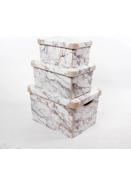 Style Box Marble Set 3 Parça Dekoratif Saklama Kutusu