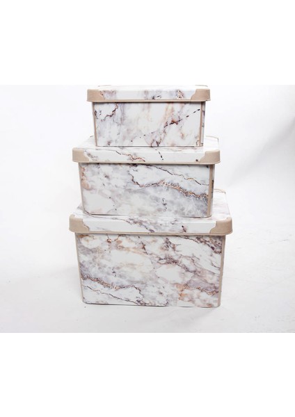 Style Box Marble Set 3 Parça Dekoratif Saklama Kutusu