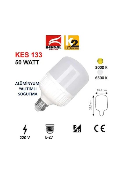 50 Watt LED Ampul KES133 6500K