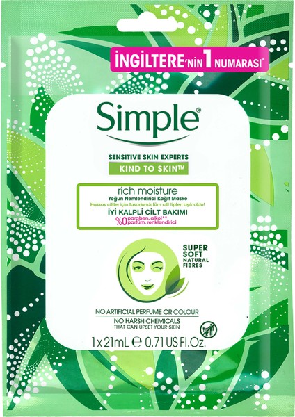 Kind To Skin Hassas Ciltlere Uygun Yoğun Nemlendirici Kağıt Maske 21 Ml