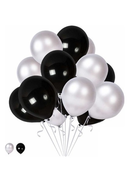 Metalik Sedefli Uçan Balon Gümüş - Siyah Karışık Balon 100 Adet