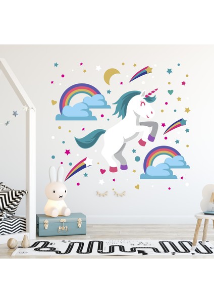 Unicorn Gökkuşağı Bulutlar Konsept Çocuk Odası Sticker