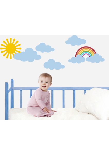 Gökkuşağı Güneş ve Bulutlar Bebek Çocuk Odası Duvar Sticker