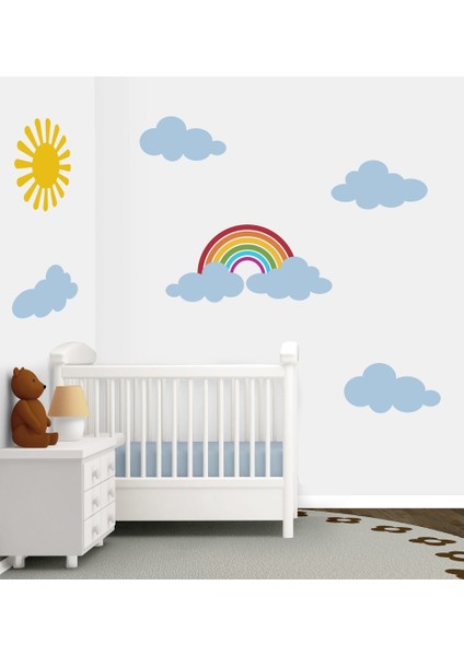 Gökkuşağı Güneş ve Bulutlar Bebek Çocuk Odası Duvar Sticker