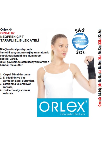 Orlex® Orx-E 82 Neopren Çift Taraflı El Bilek Ateli