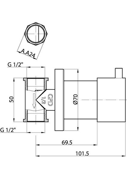 AAK71  1/2''  Espina Ankastre Ara Kesme Valfi (Büyük Volan)