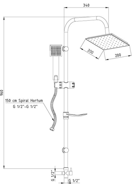 DST19-3 Yönlendiricili Duş Seti (200X200)(TEK Fonk.) (TSEN1112)