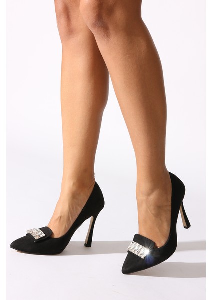 Plus Siyah Suet Kadın Stiletto