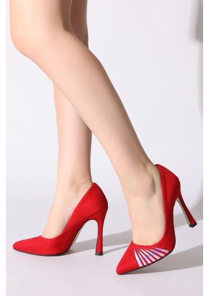 Plus Kırmızı Suet Kadın Stiletto
