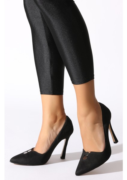 Plus Siyah Suet Kadın Stiletto