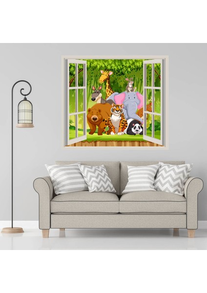Kt Decoration 3D Pencereden Hayvan Manzarası Çocuk Odası Duvar Sticker