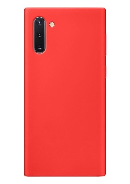 Samsung Galaxy Note 10 Kılıf Mat Premium Silikon Kılıf - Kırmızı + Tam Kaplayan Cam Ekran Koruyucu