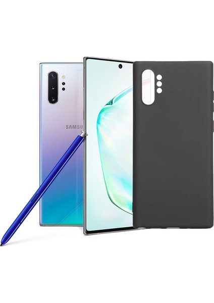 Samsung Galaxy Note 10 Plus Kılıf Mat Premium Silikon Kılıf - Siyah + Tam Kaplayan 6D Nano Ekran Koruyucu