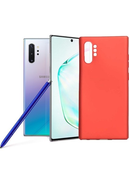 Samsung Galaxy Note 10 Plus Kılıf Mat Premium Silikon Kılıf - Kırmızı + 3D Curve Nano Ekran Koruyucu