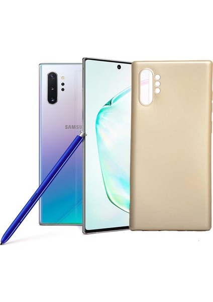 Samsung Galaxy Note 10 Plus Kılıf Mat Premium Silikon Kılıf - Gold + Full Body Ekran Koruyucu