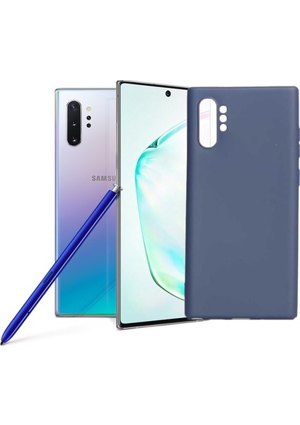 Samsung Galaxy Note 10 Plus Kılıf Mat Premium Silikon Kılıf - Lacivert + 360 Full Body Ekran Koruyucu (Ön - Arka)