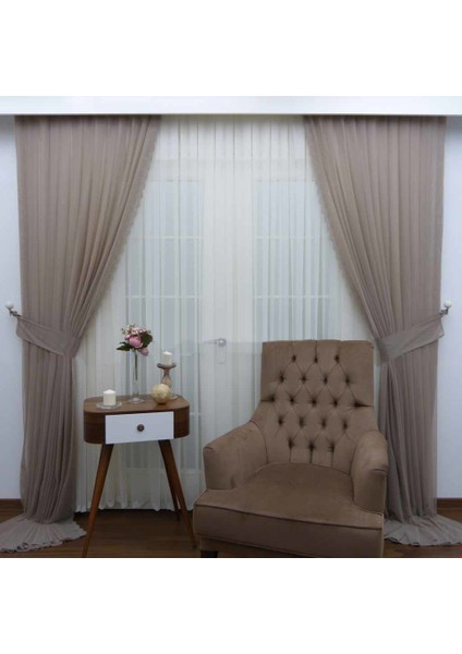 Sık Pileli 1/3 Grek 526 Nohut Tül Fon Perde - 70 x 280 cm