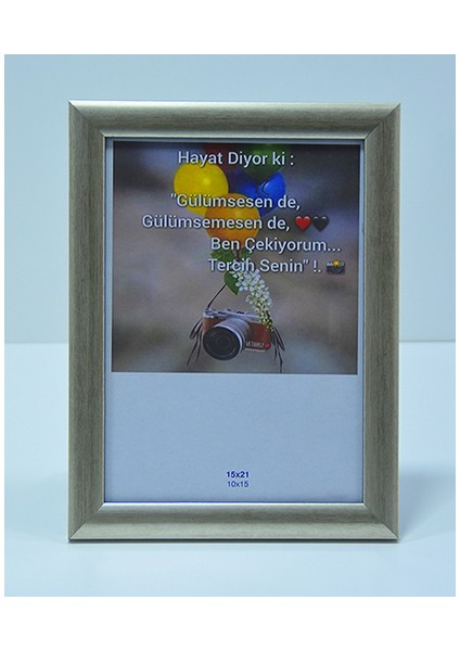 Hediyelik Çerçeve Dekorasyon Kişiye Özel Resim Çerçevesi Mdf-Baskı-Ev-Ofis-Okul-Doğumgünü-15X21 Çerçeve Gümüş renk