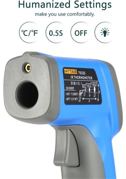 Temassız Dijital Lazer Termometre Yüksek Isı Sıcaklık Ölçer TS320