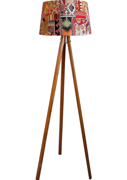 Beta Serisi Masif 3 Ayaklı Lambader Tripod Kilim Desen Açık Ceviz