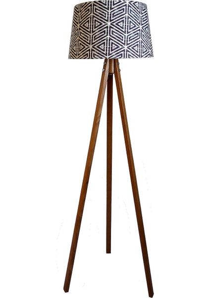 Üçgen Desen Masif 3 Ayaklı Lambader Tripod Gri Açık Ceviz
