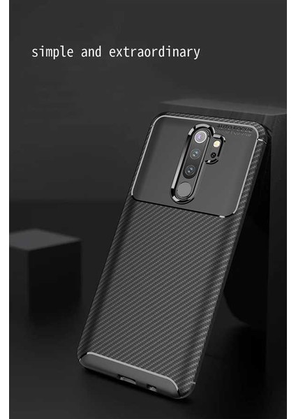 Case 4U Xiaomi Redmi Note 8 Pro Kılıf Rugged Armor Karbon Desenli Lüx Negro Silikon Arka Kapak Lacivert