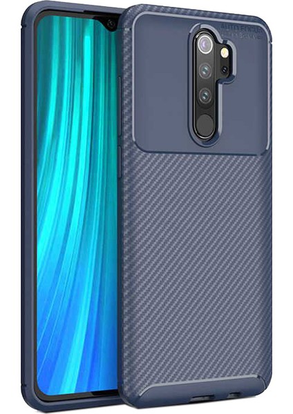 Case 4U Xiaomi Redmi Note 8 Pro Kılıf Rugged Armor Karbon Desenli Lüx Negro Silikon Arka Kapak Lacivert