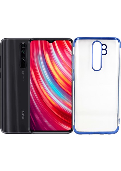 Xiaomi Redmi Note 8 Pro Kılıf 4 Köşeli Renkli Lazer Silikon Arka Kapak Glitter Mavi