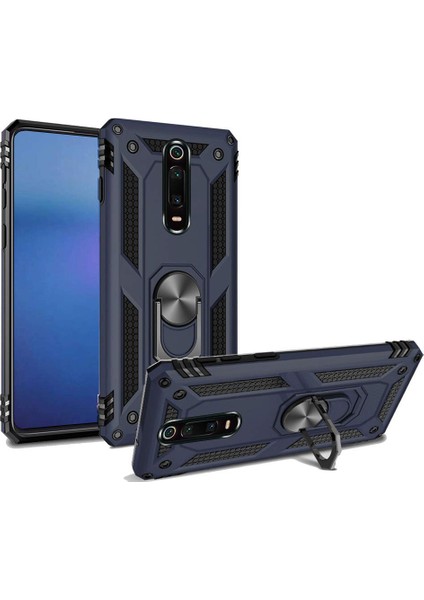 Xiaomi Mi 9T Cam Çift Katmanlı Yüzüklü Manyetik Vega Kapak Lacivert