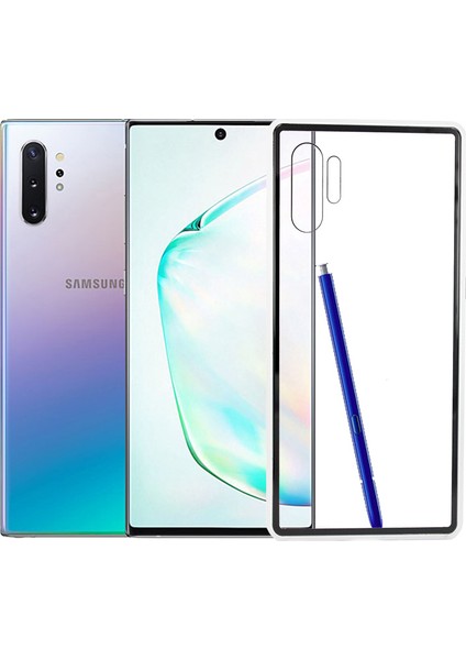 Samsung Galaxy Note 10 Plus Kılıf 360 Tam Koruma Arkası Cam Şeffaf Mıknatıslı Devrim Gümüş