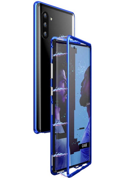 Case 4U Samsung Galaxy Note 10 Uyumlu Kılıf 360 Tam Koruma Arkası Cam Şeffaf Mıknatıslı Devrim Gümüş