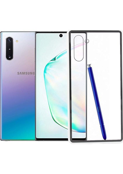 Case 4U Samsung Galaxy Note 10 Uyumlu Kılıf 360 Tam Koruma Arkası Cam Şeffaf Mıknatıslı Devrim Gümüş