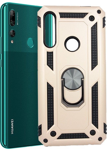 Honor 9X - Huawei Y9 Prime 2019 Kılıf Çift Katmanlı Yüzüklü Manyetik Vega Kapak Altın