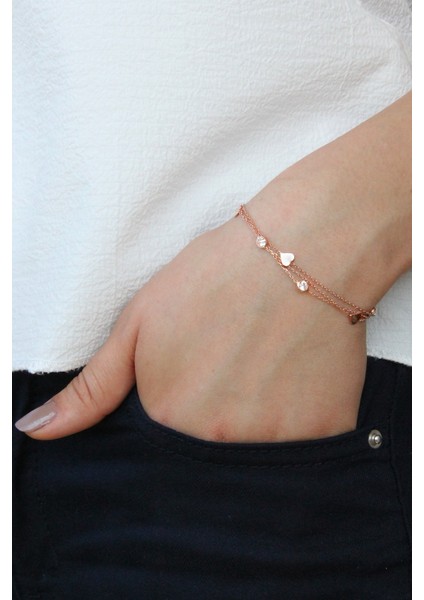 Zirkon Taşlı Gümüş Kalpli Çok Zincirli Bileklik fiyatları