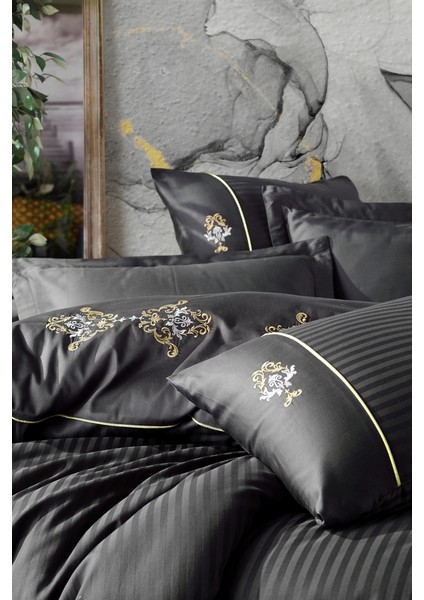 Brode Saten Nevresim Takımı - King Antrasit