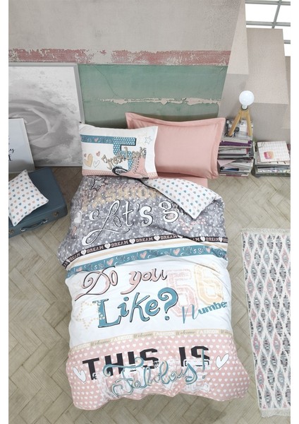 Tek Kişilik Ranforce Genç Nevresim Takımı - Fashion Pudra