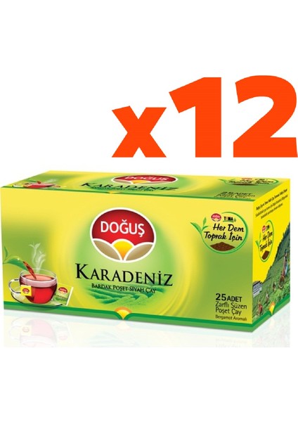 Karadeniz Bergamot Aromalı Bardak Poşet Çay 25'li 12'li Set