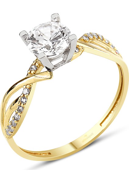 Altınsepeti Kıvrımlı Tektaş Altın Yüzük AS8Y27