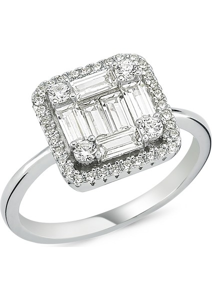 Altınsepeti Gümüş Baget Taşlı Kare Yüzük G161YZ